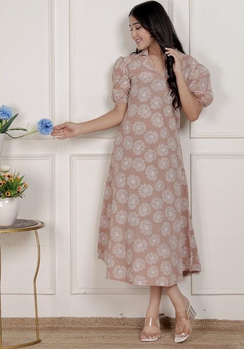 Brown Floral Cotton Dress