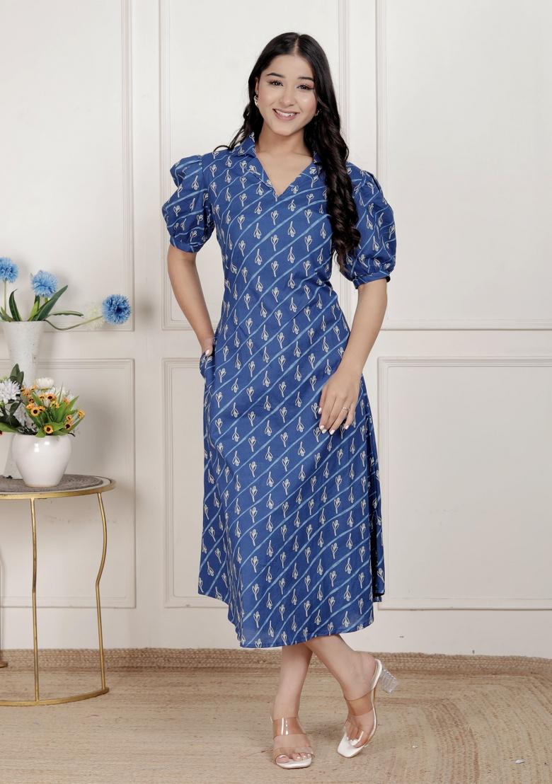 Blue Floral Cotton Dress