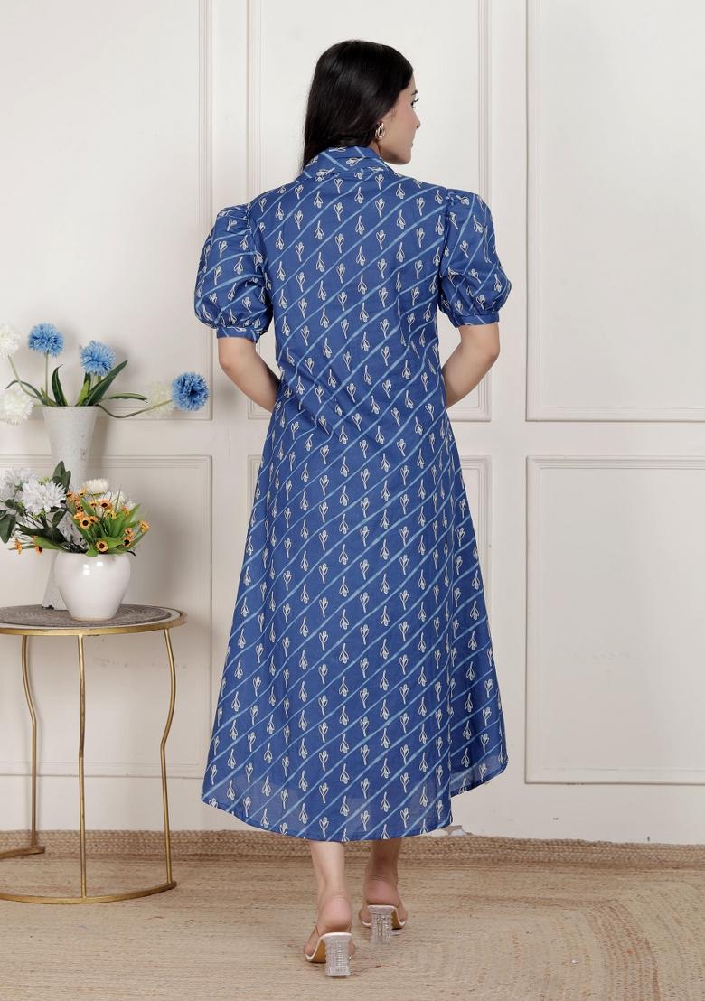 Blue Floral Cotton Dress