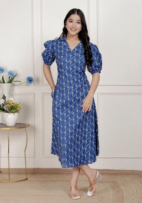 Blue Floral Cotton Dress
