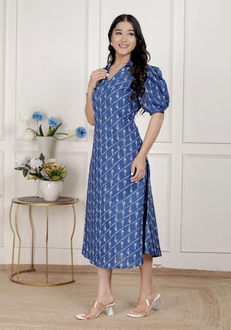 Blue Floral Cotton Dress