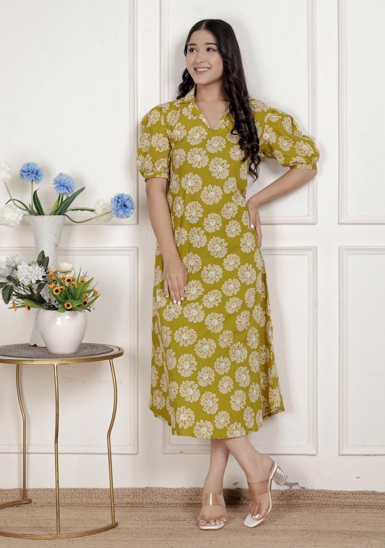 Yellow Floral Cotton Dress