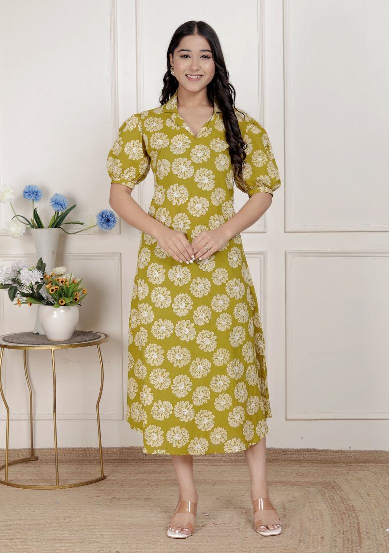 Yellow Floral Cotton Dress