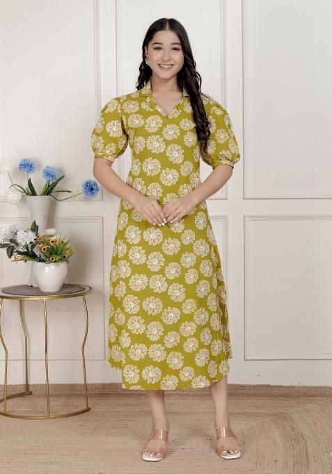Yellow Floral Cotton Dress