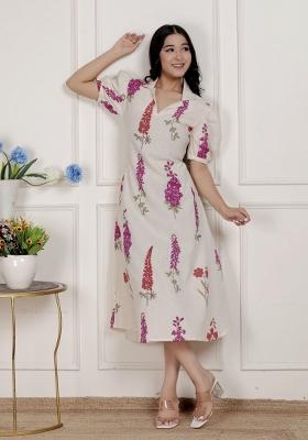 Off White Floral Cotton Dress