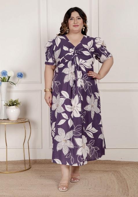 Purple Floral Cotton Dress