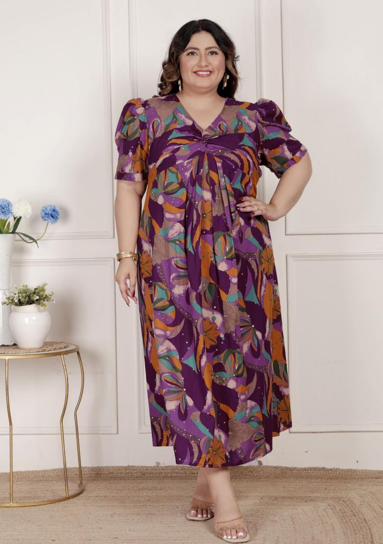 Magenta Floral Cotton Dress - Indya