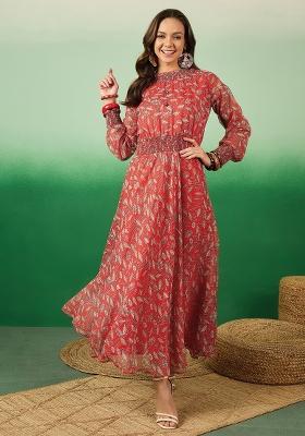 Red Printed Chiffon Dress