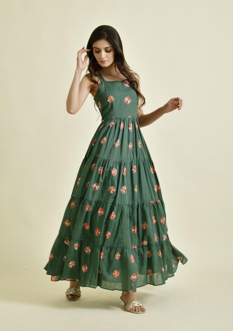 Green Embroidery Cotton Dress
