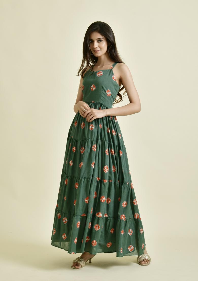Green Embroidery Cotton Dress