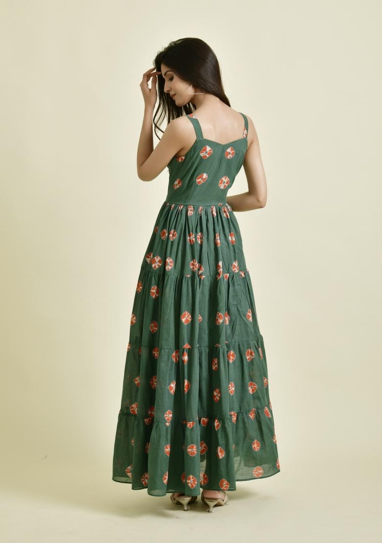 Green Embroidery Cotton Dress