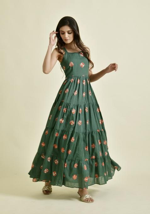 Green Embroidery Cotton Dress