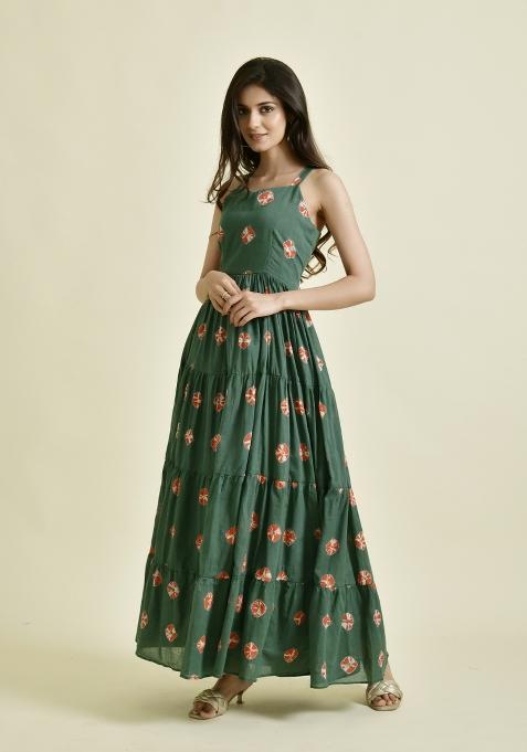 Green Embroidery Cotton Dress