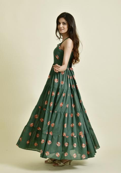 Green Embroidery Cotton Dress
