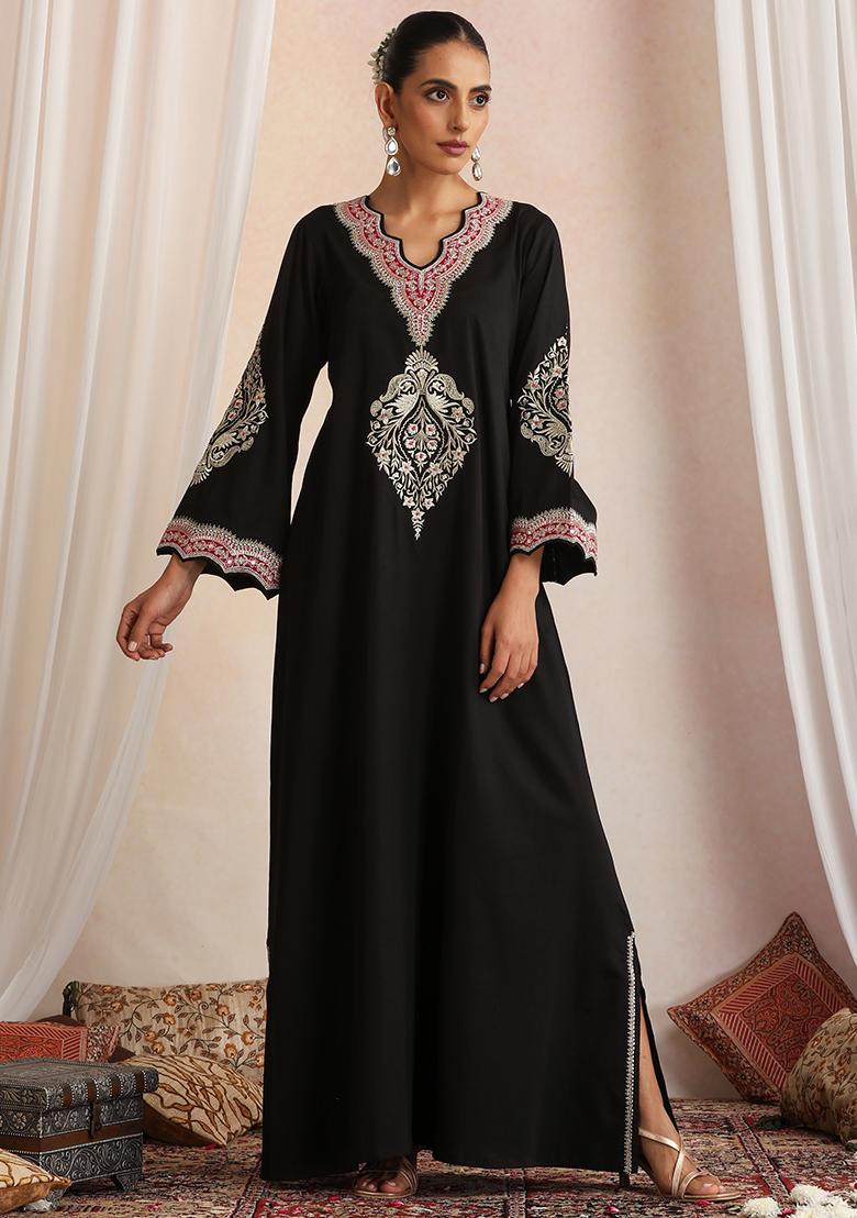 Black Hand Embroidery Cotton Kaftan