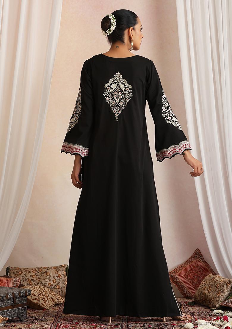 Black Hand Embroidery Cotton Kaftan