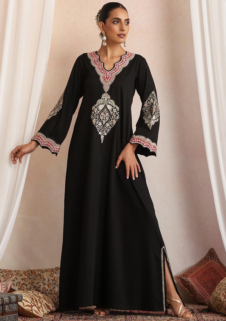 Black Hand Embroidery Cotton Kaftan