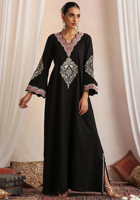 Black Hand Embroidery Cotton Kaftan