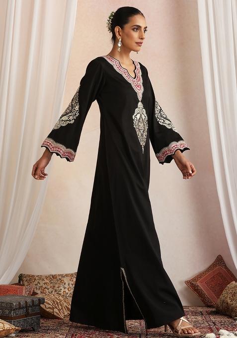 Black Hand Embroidery Cotton Kaftan