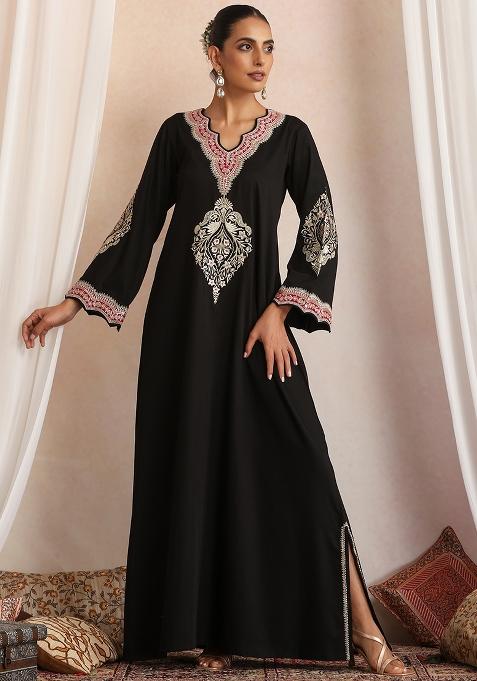 Black Hand Embroidery Cotton Kaftan