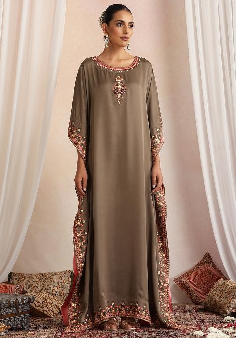 Olive Hand Embroidery Cotton Kaftan