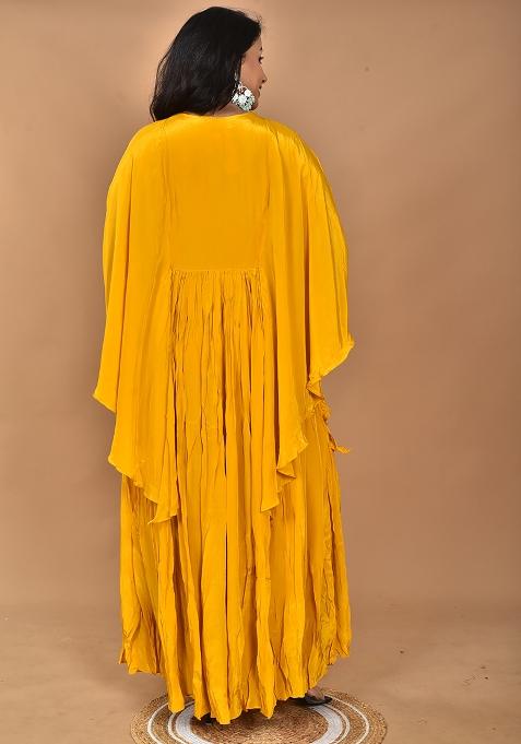 Yellow Hand Embroidery Crepe Kaftan
