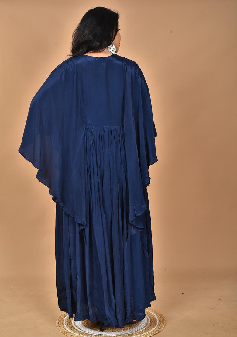 Blue Hand Embroidery Crepe Kaftan