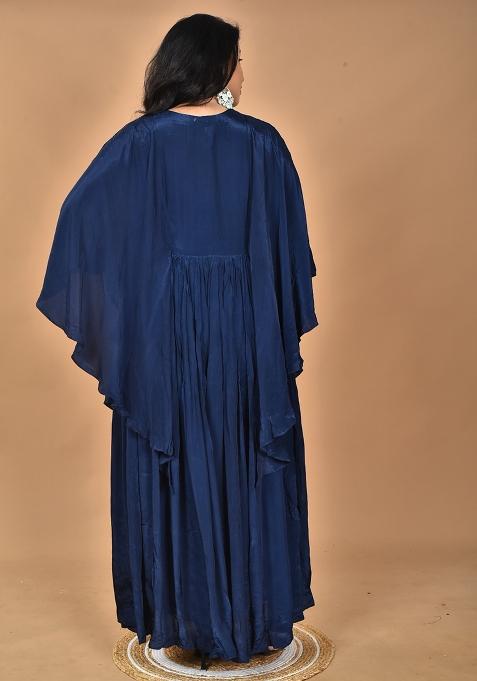 Blue Hand Embroidery Crepe Kaftan
