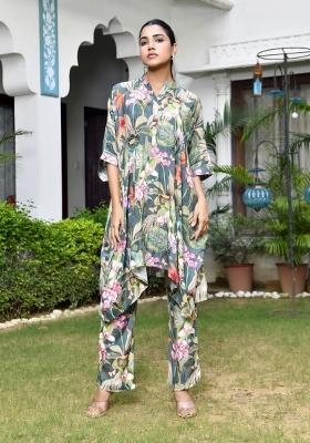 Dark Green Mirror Work Muslin Viscose Kaftan Set