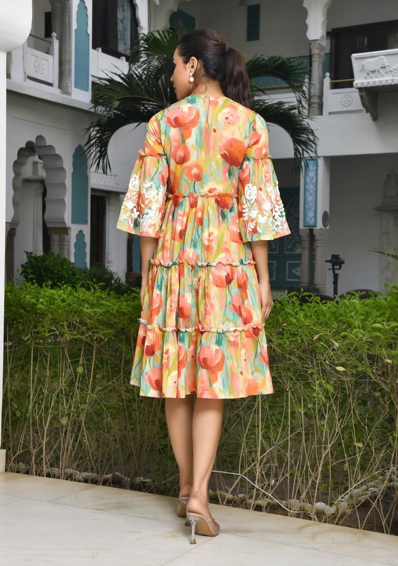 Orange Thread Work Cotton Dress