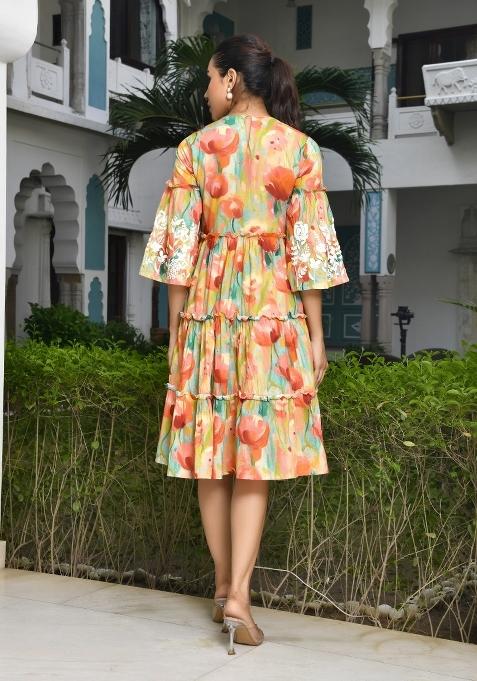 Orange Thread Work Cotton Dress