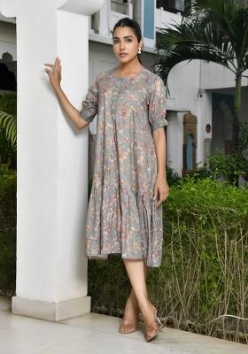 Grey Thread Work Cotton Dress