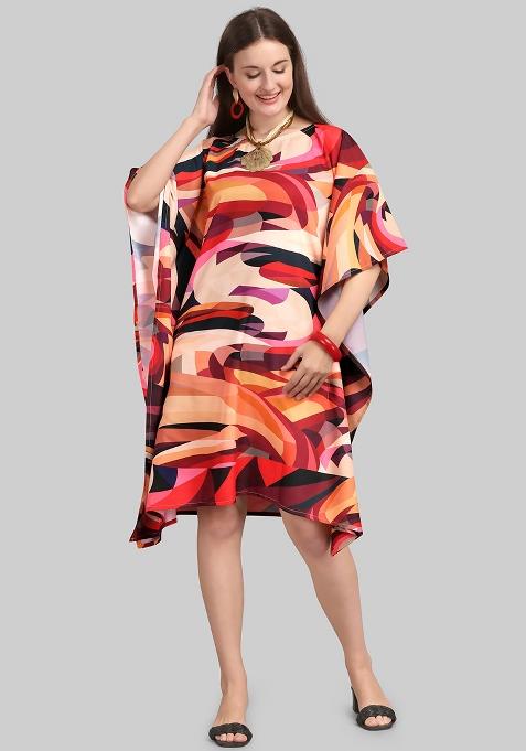 Multicolor Digital Printed Polyester Crepe Kaftan