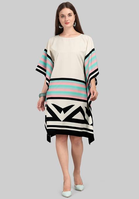 Multicolor Digital Printed Polyester Crepe Kaftan