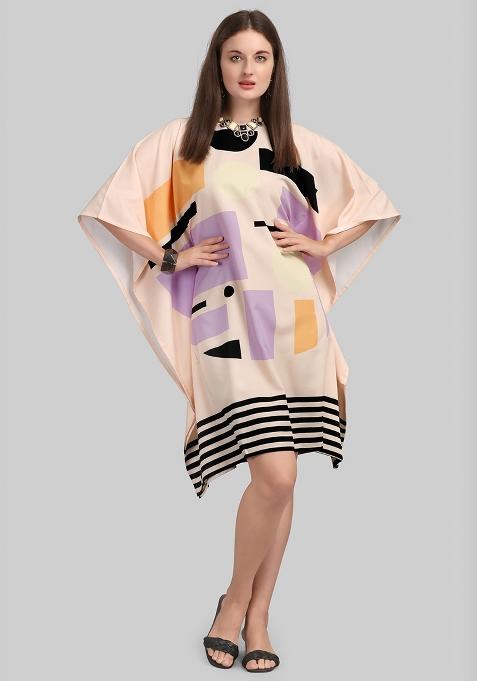 Multicolor Digital Printed Polyester Crepe Kaftan