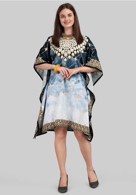 Multicolor Digital Printed Polyester Crepe Kaftan
