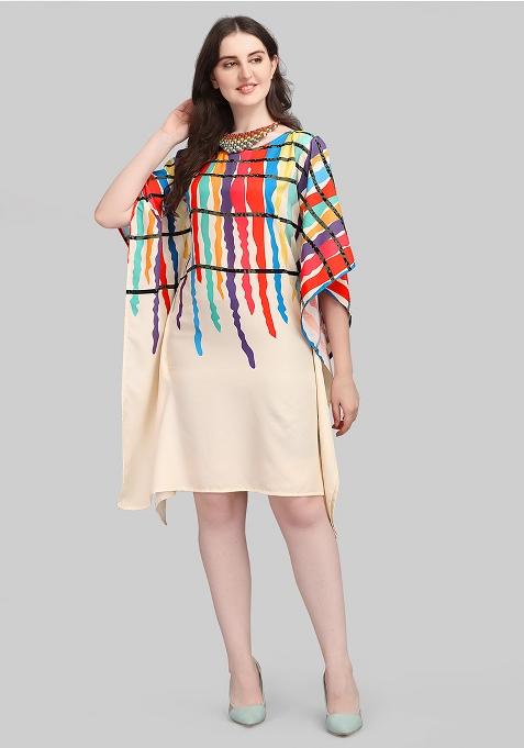 Multicolor Digital Printed Polyester Crepe Kaftan