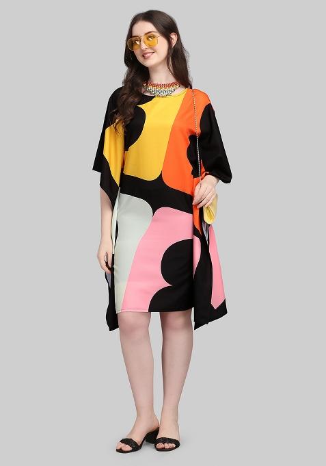 Multicolor Digital Printed Polyester Crepe Kaftan
