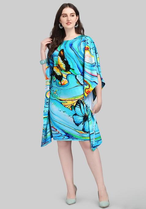 Multicolor Digital Printed Polyester Crepe Kaftan