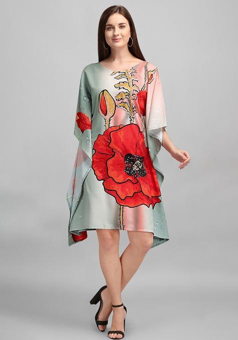 Multicolor Digital Printed Polyester Crepe Kaftan