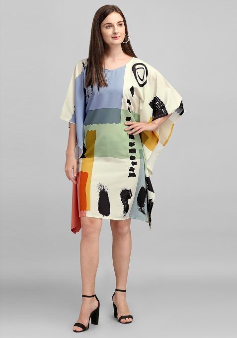 Multicolor Digital Printed Polyester Crepe Kaftan