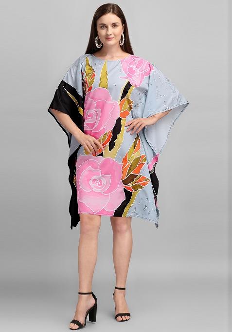 Multicolor Digital Printed Polyester Crepe Kaftan