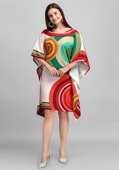 Multicolor Digital Printed Polyester Crepe Kaftan