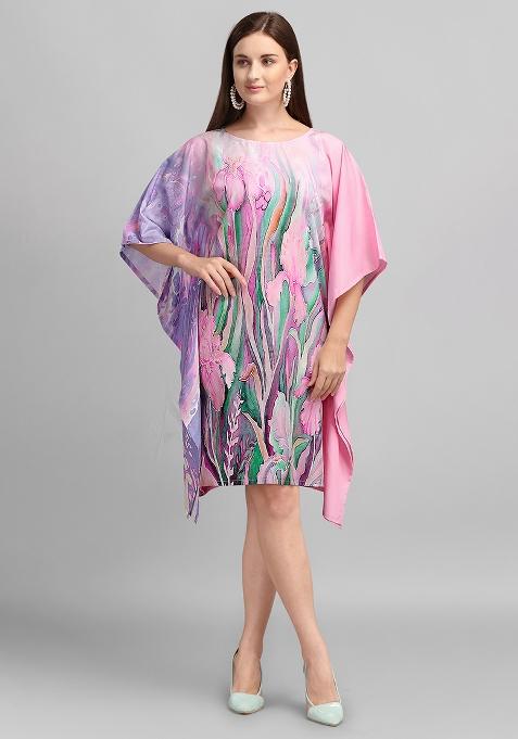 Multicolor Digital Printed Polyester Crepe Kaftan