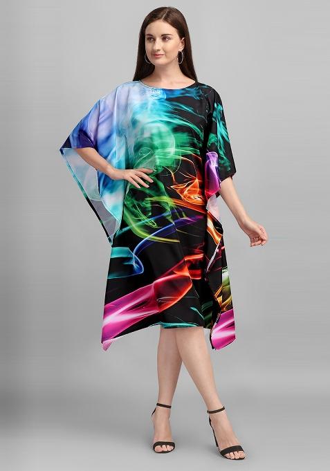 Multicolor Digital Printed Polyester Crepe Kaftan