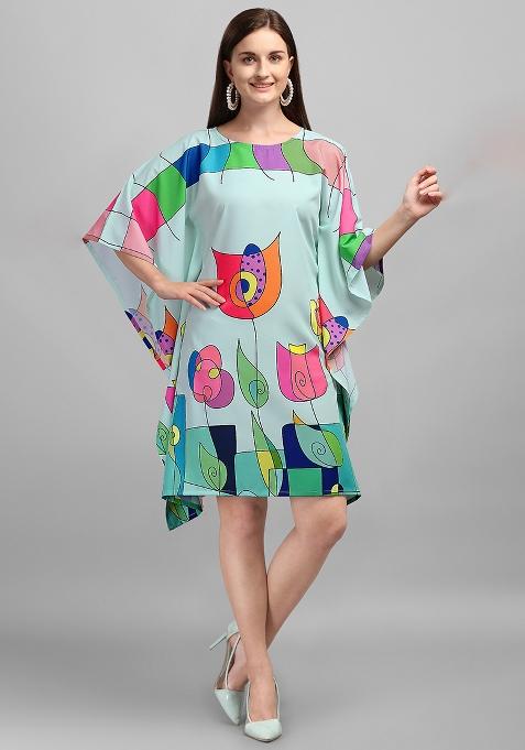 Multicolor Digital Printed Polyester Crepe Kaftan