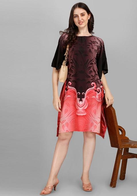 Multicolor Digital Printed Polyester Crepe Kaftan