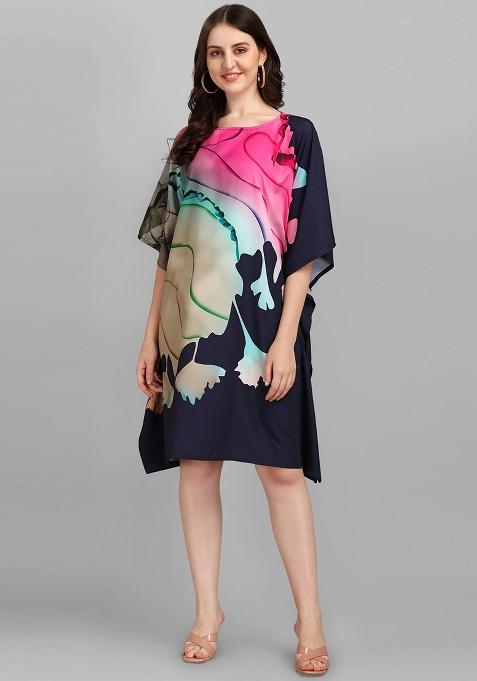 Multicolor Digital Printed Polyester Crepe Kaftan