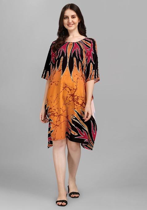 Multicolor Digital Printed Polyester Crepe Kaftan