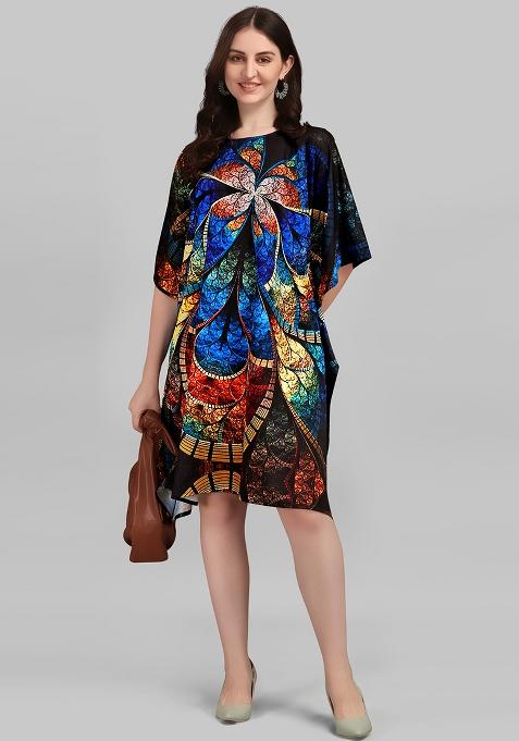 Multicolor Digital Printed Polyester Crepe Kaftan